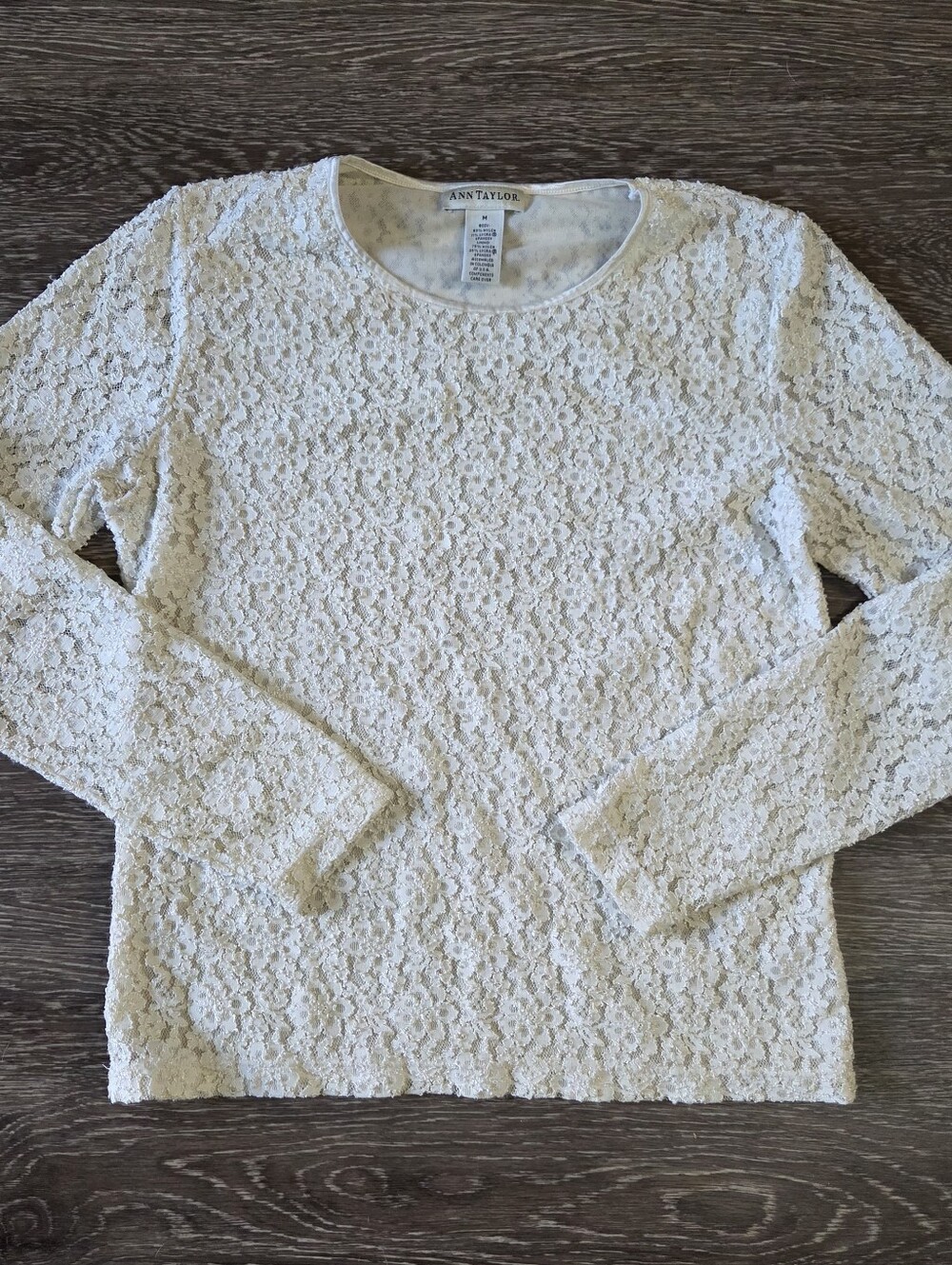 Vintage Late 90s / Y2K Ann Taylor Ivory Lace Long-Sleeve Top.